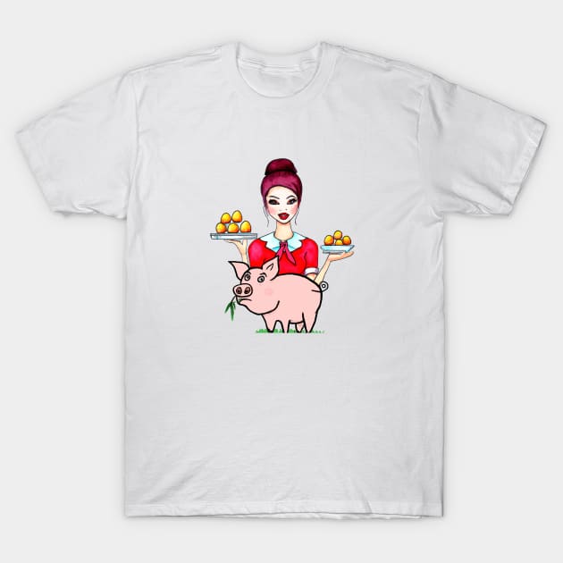 Funny Waitress Eggs and Pig T-Shirt by Angelic Gangster